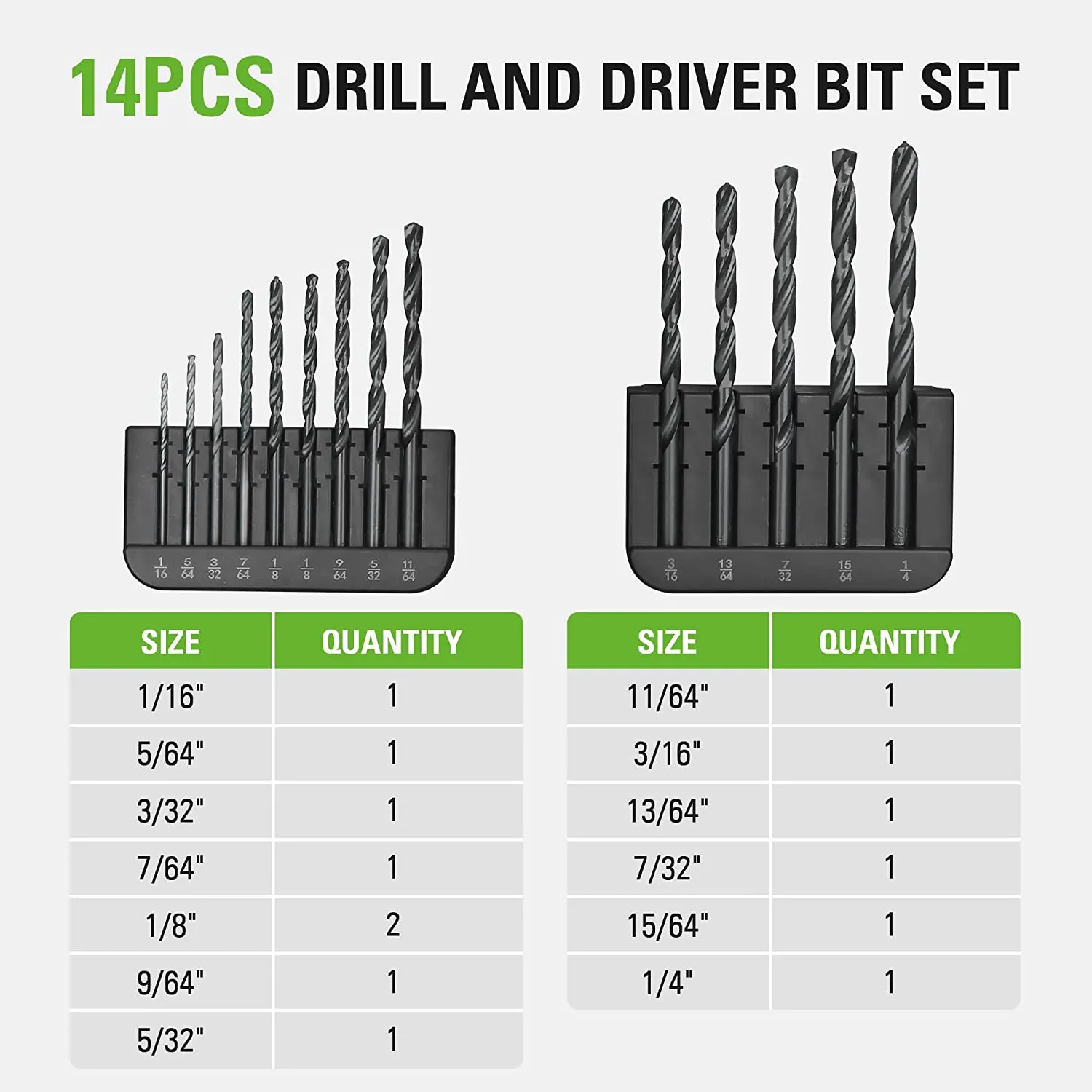 14 Piece Black Oxide Drilling Bit Set