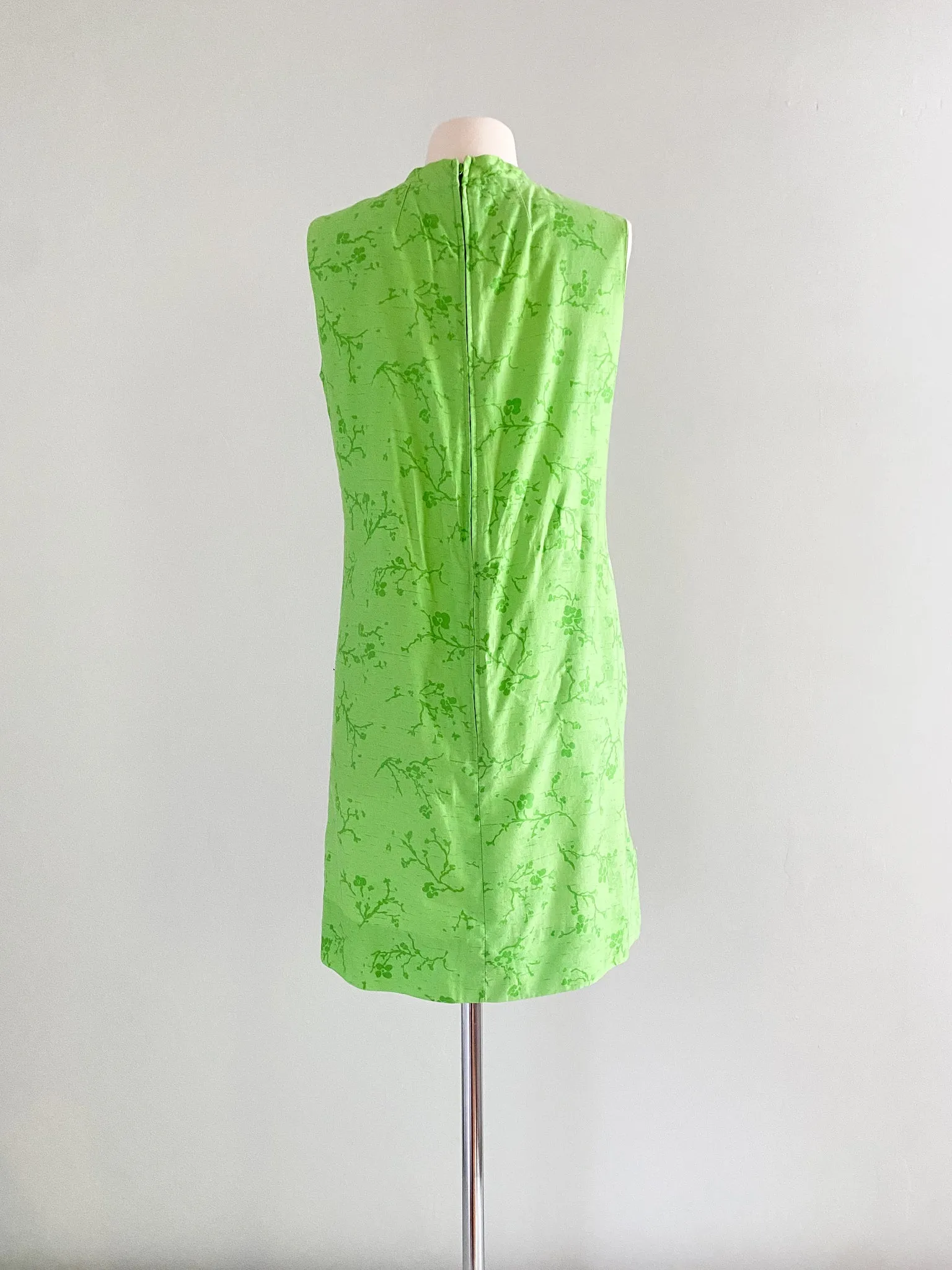 1960's Evelyn Pearson Green Cherry Blossom Mini Dress / Sz M