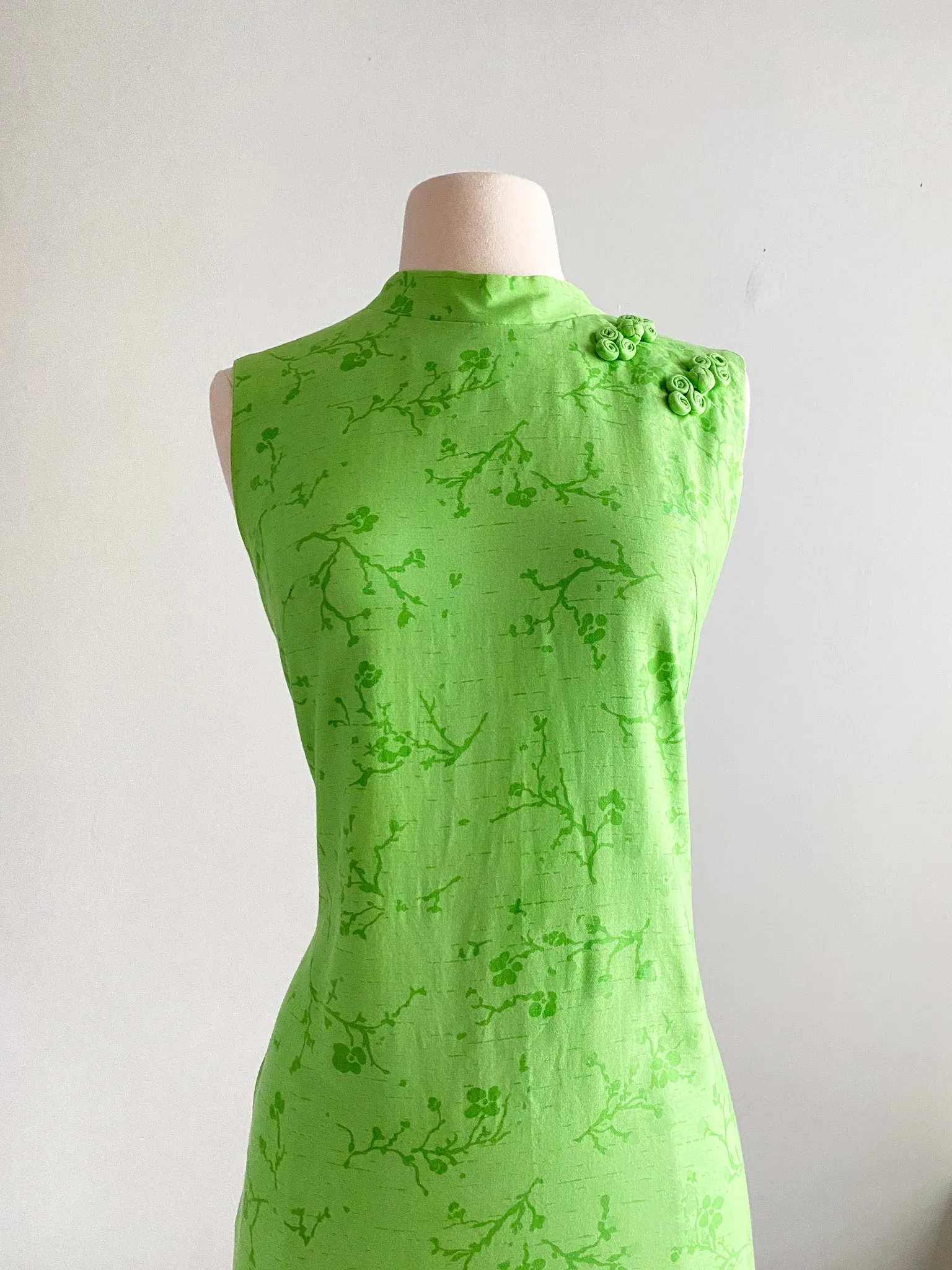 1960's Evelyn Pearson Green Cherry Blossom Mini Dress / Sz M