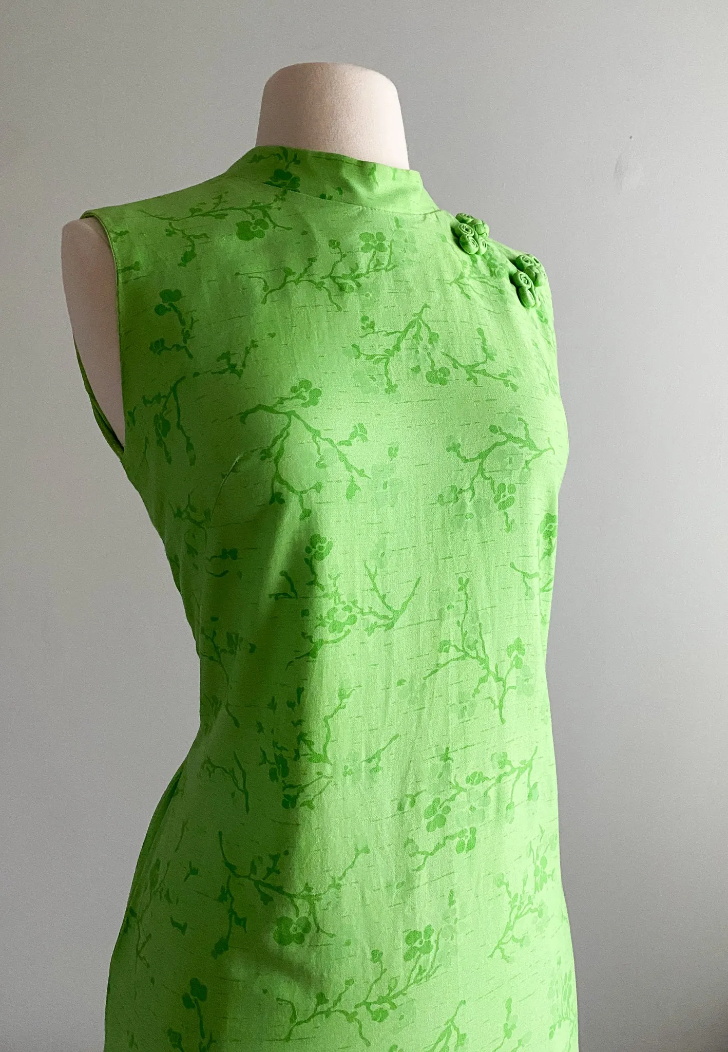 1960's Evelyn Pearson Green Cherry Blossom Mini Dress / Sz M