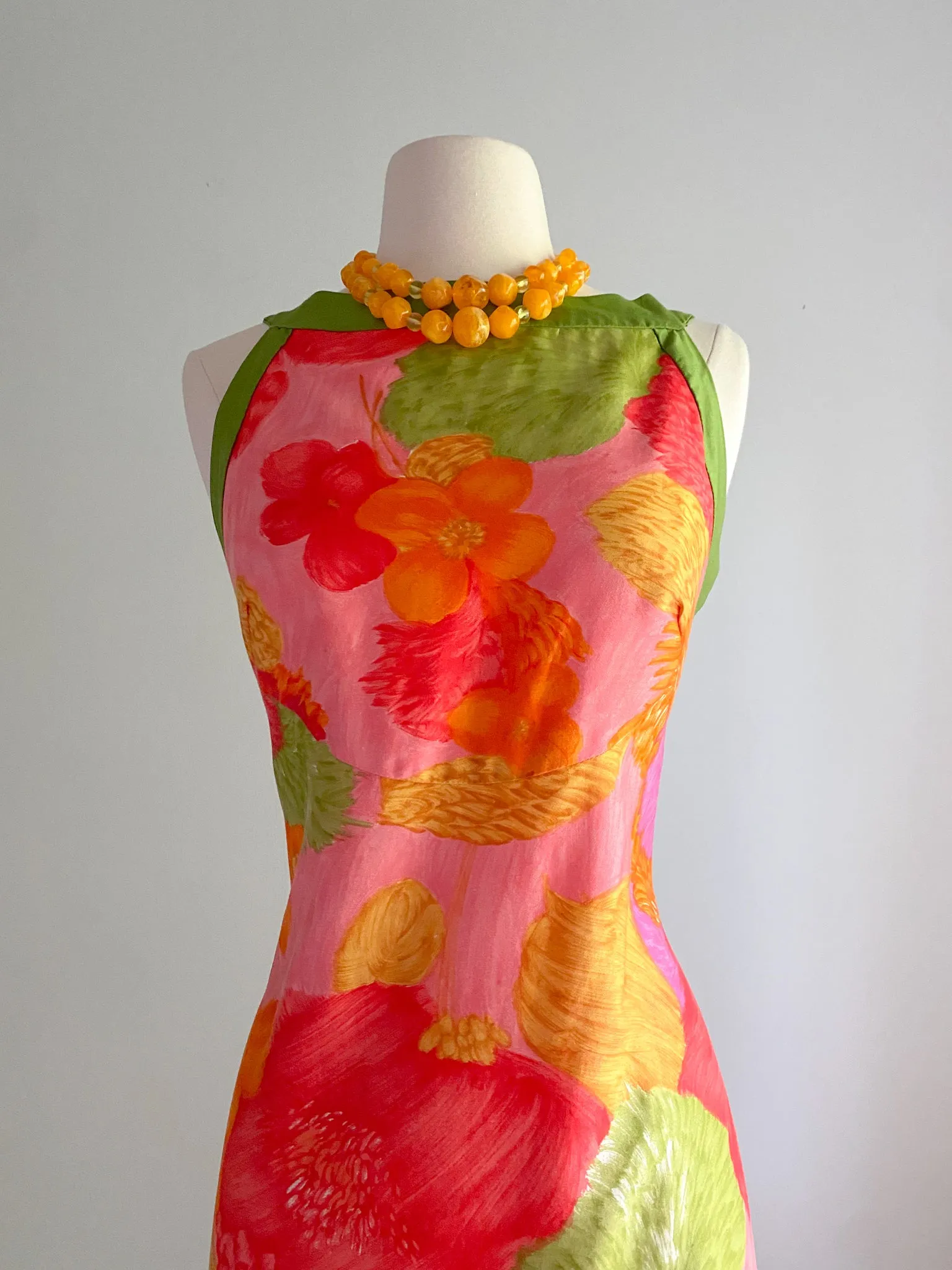 1960's Margo's Honolulu Floral Cotton Maxi Dress / Sz M/L