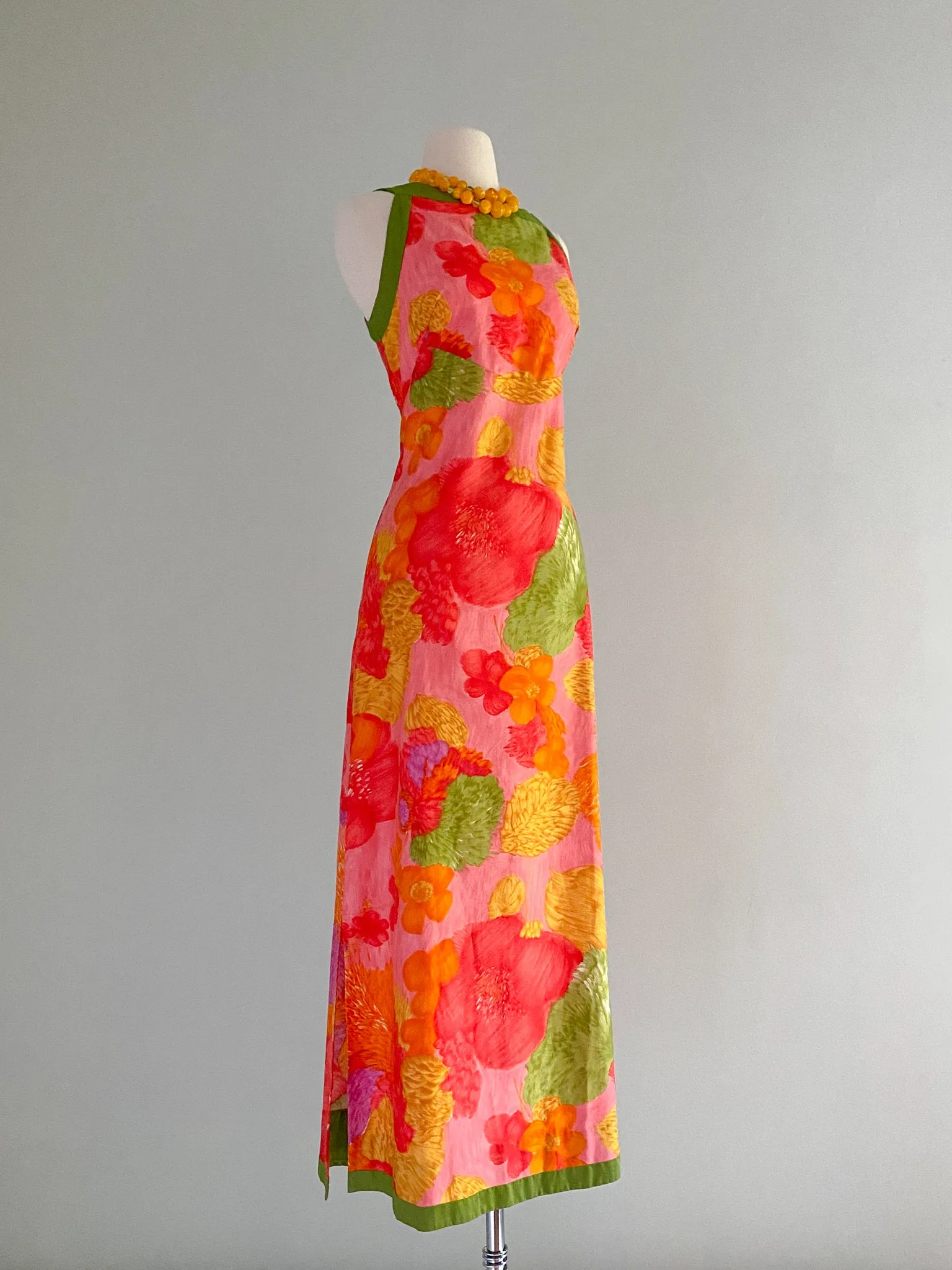 1960's Margo's Honolulu Floral Cotton Maxi Dress / Sz M/L