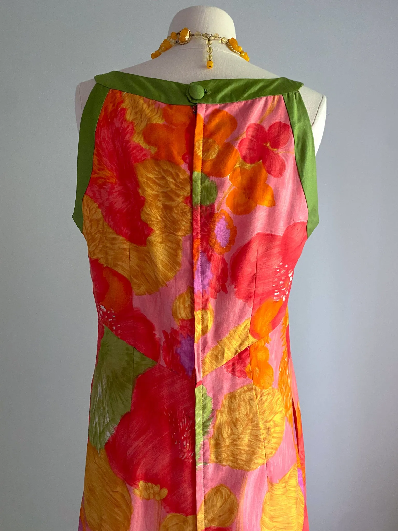 1960's Margo's Honolulu Floral Cotton Maxi Dress / Sz M/L