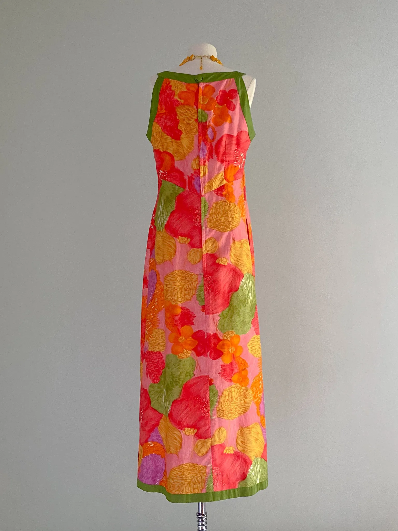 1960's Margo's Honolulu Floral Cotton Maxi Dress / Sz M/L