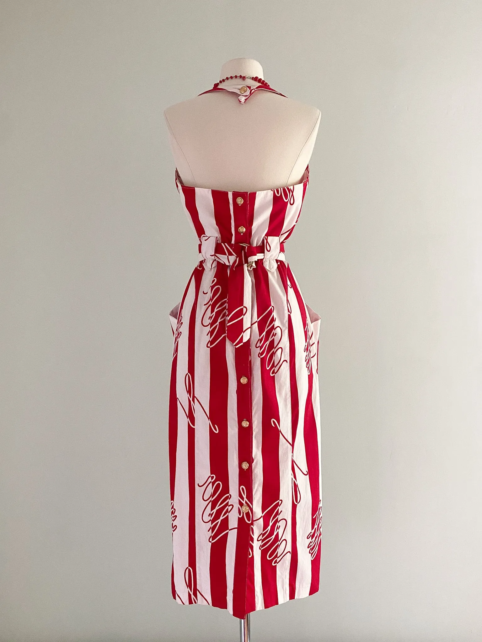 1980's Cherry Red Joseph Ribkoff Halter Dress / W 28