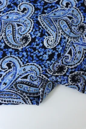 2YD 23IN REMNANT; Royal Paisley on Black Rayon Challis