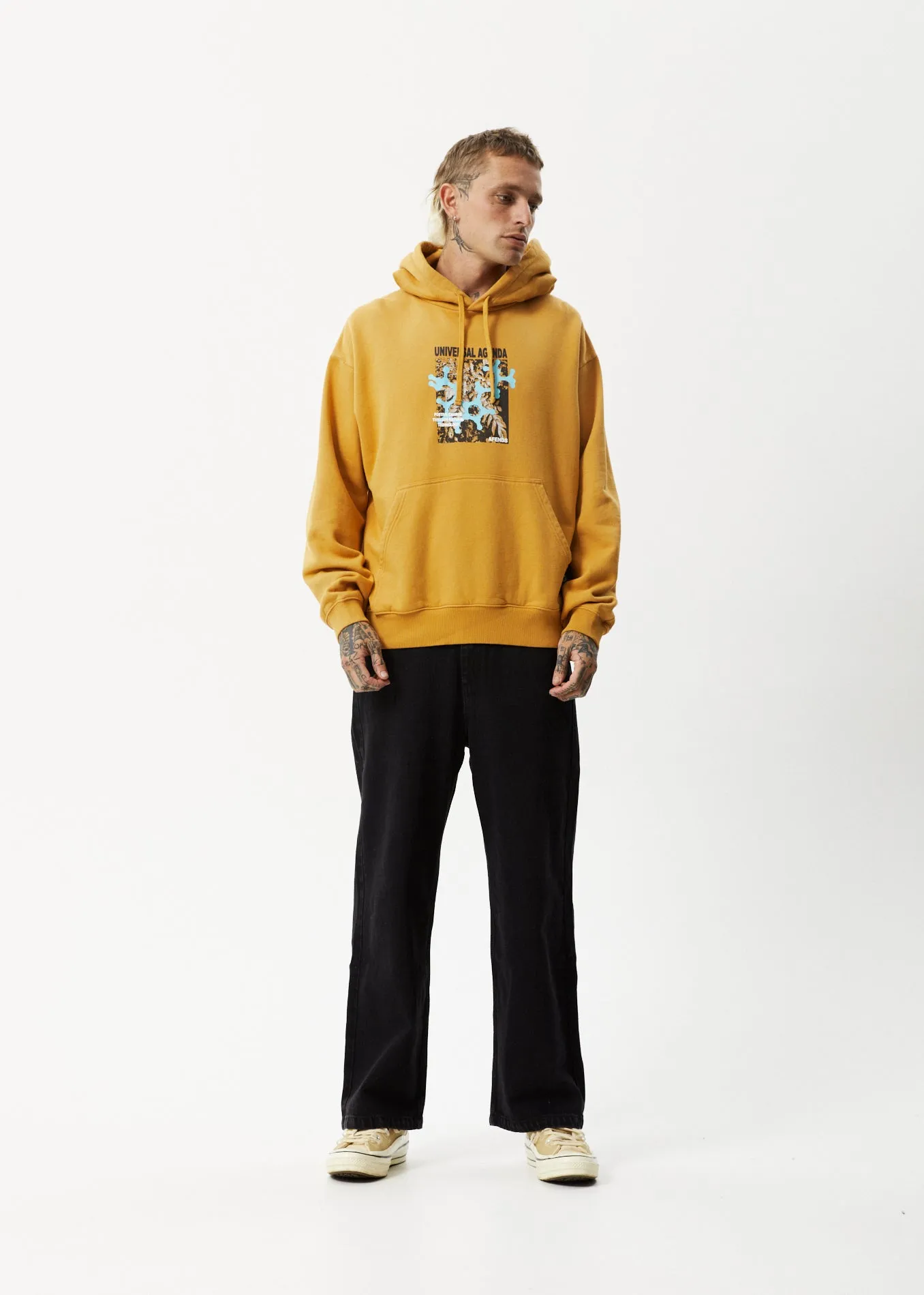 AFENDS Mens Universal - Graphic Hoodie - Mustard