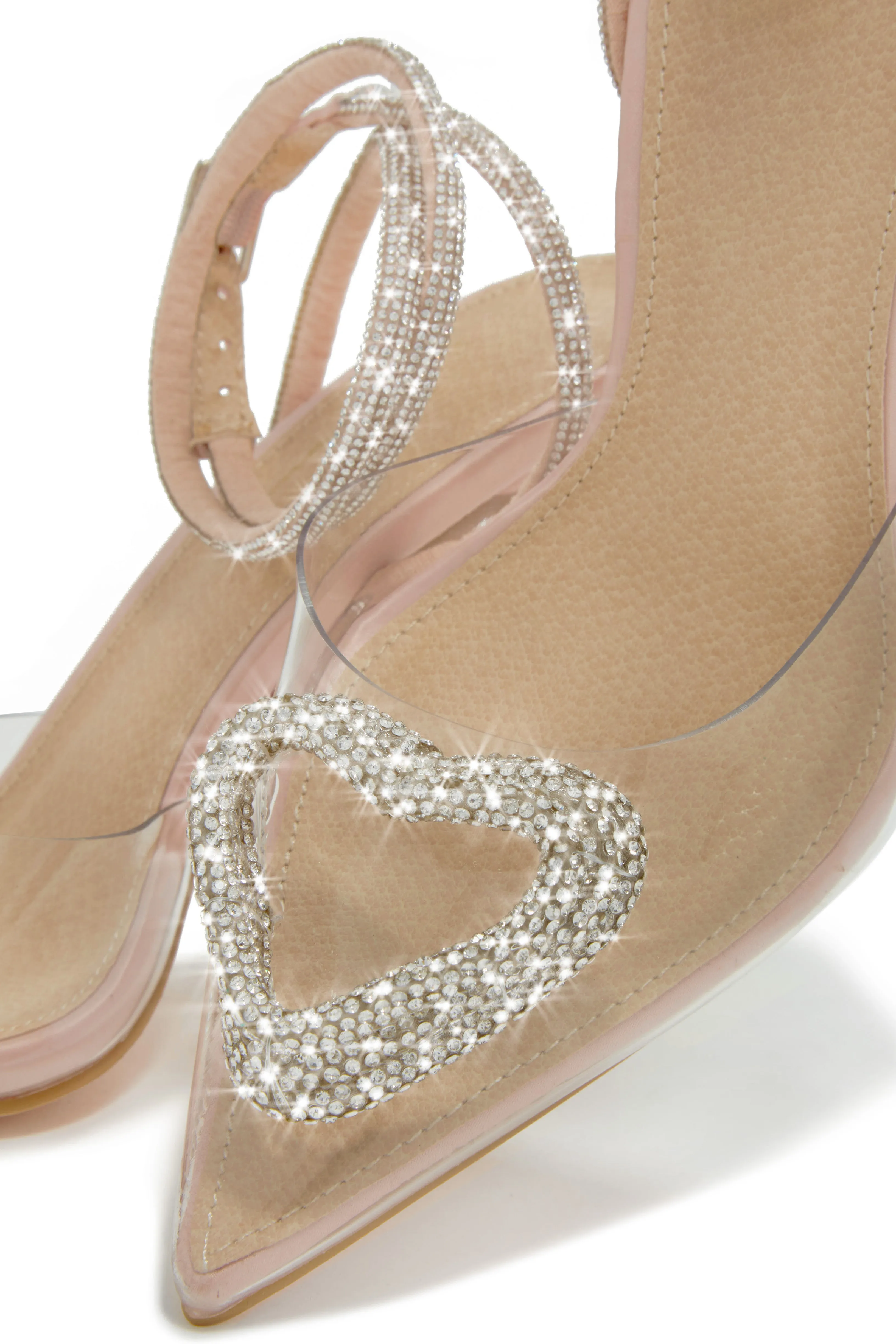 All For Love Heart Embellished High Heels - Clear