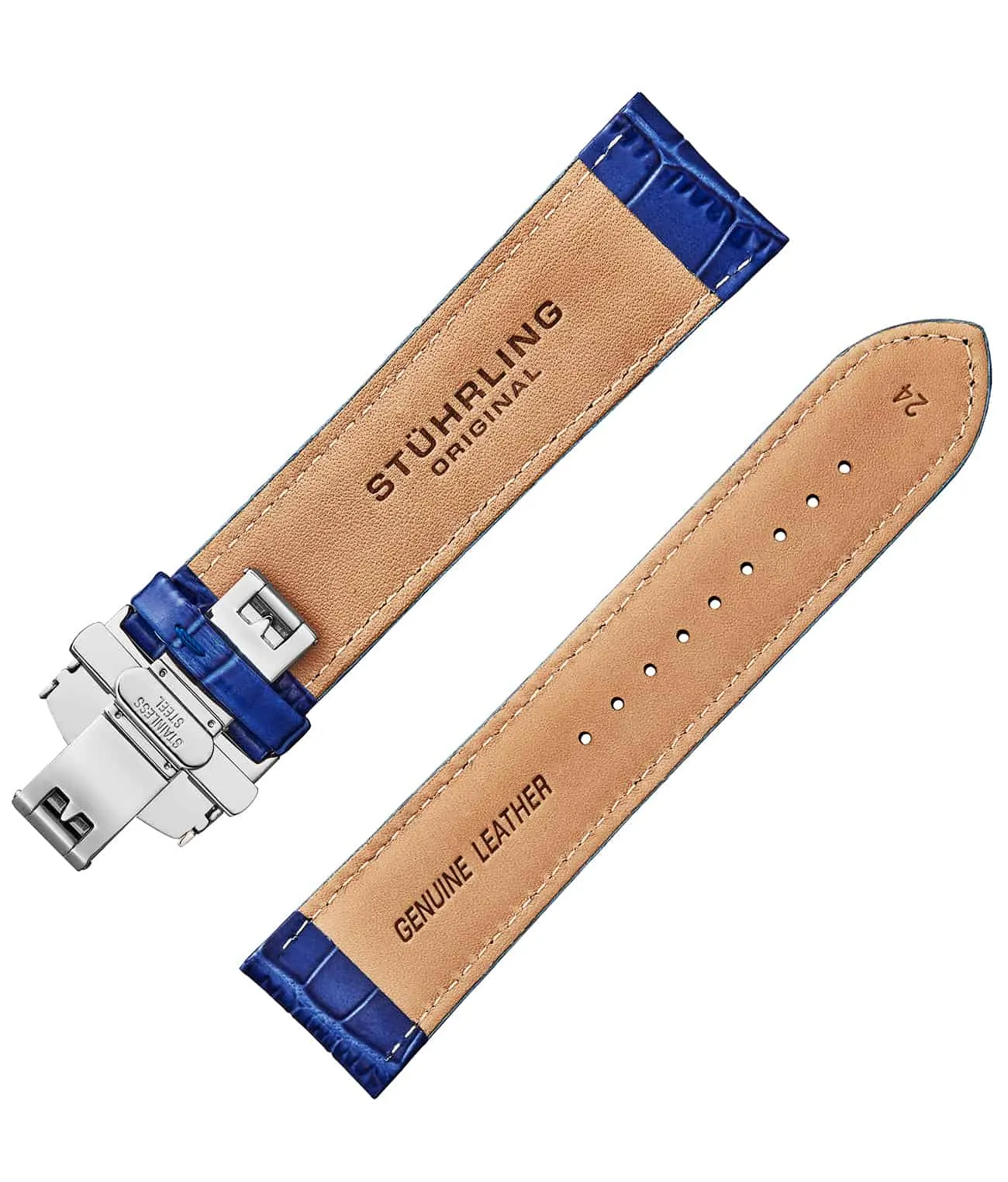 Alligator Embossed Blue Leather 24mm Strap