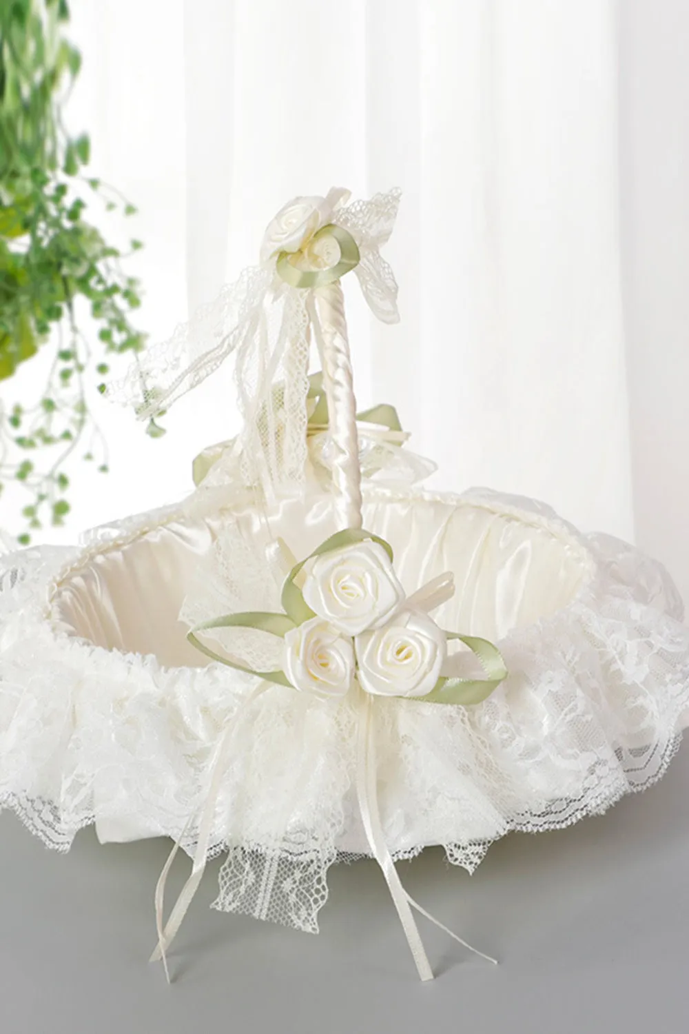 Apricot Wedding Flower Basket with Lace