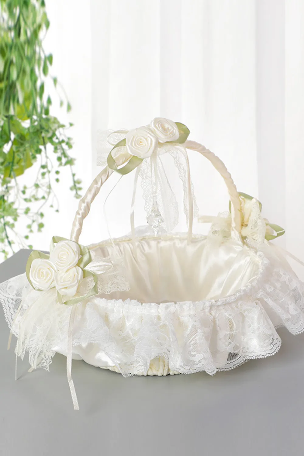 Apricot Wedding Flower Basket with Lace