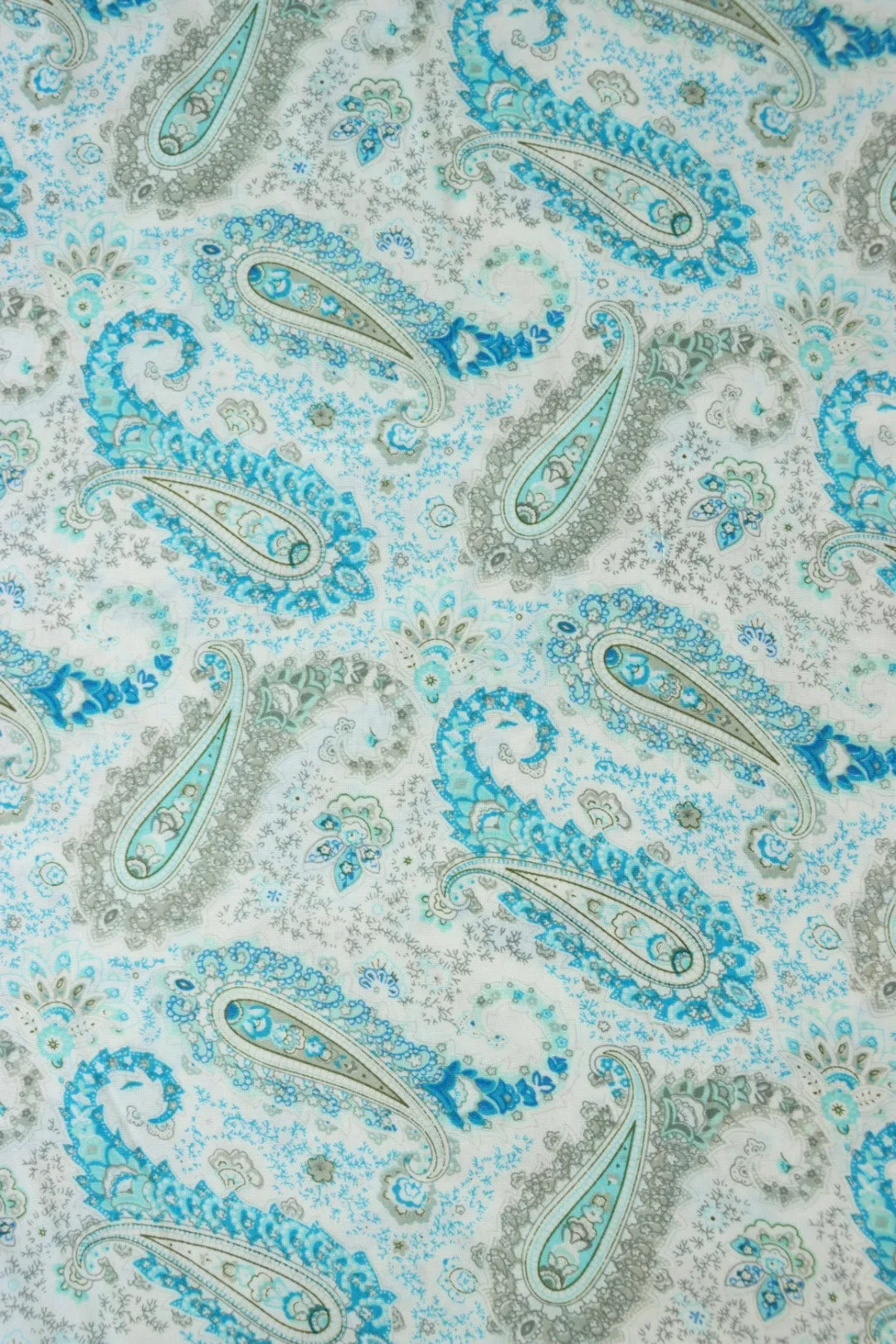 Aqua Blue Paisley on White Rayon Challis