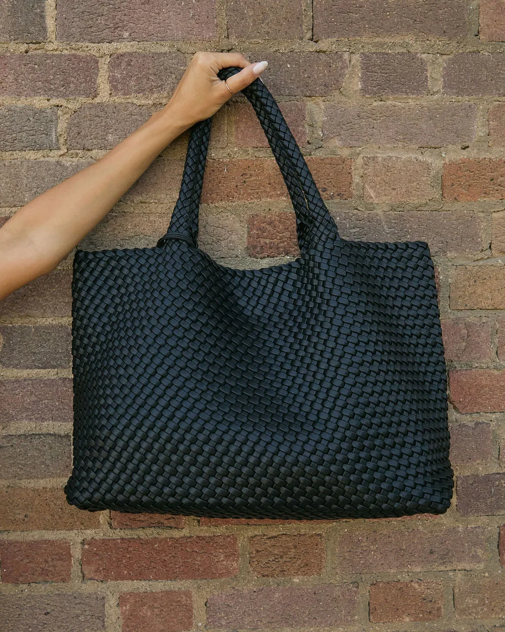 At My Side Woven Leather Tote With Insert