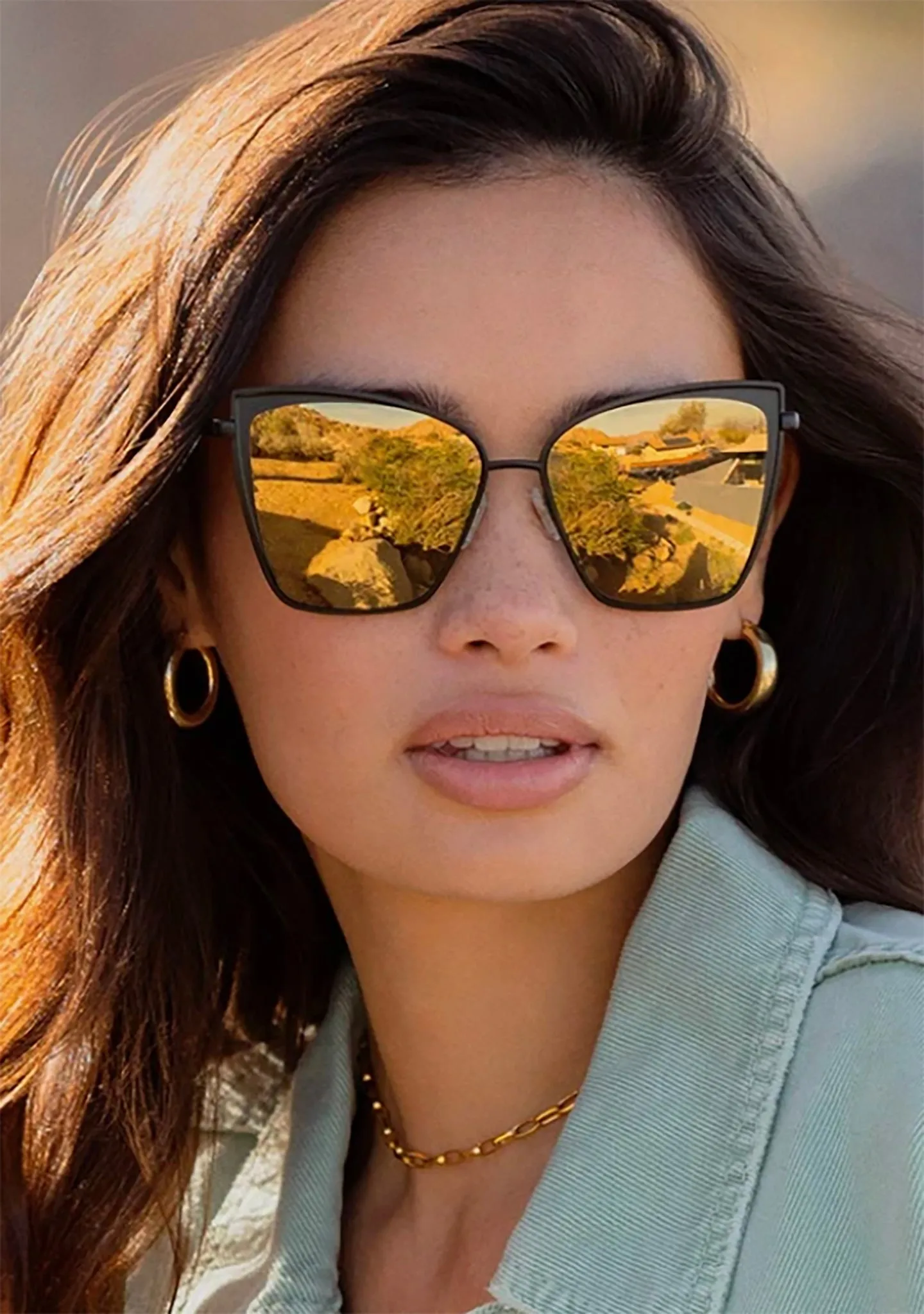 Becky Sunglasses in Matte Black/Gold Mirror