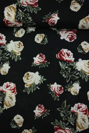 Beige & Burgundy Roses Rayon Challis