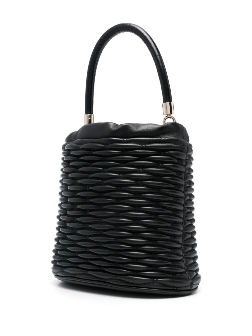 BLACK LEATHER WOVEN BUCKET BAG