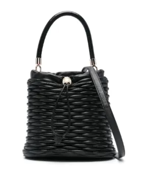 BLACK LEATHER WOVEN BUCKET BAG