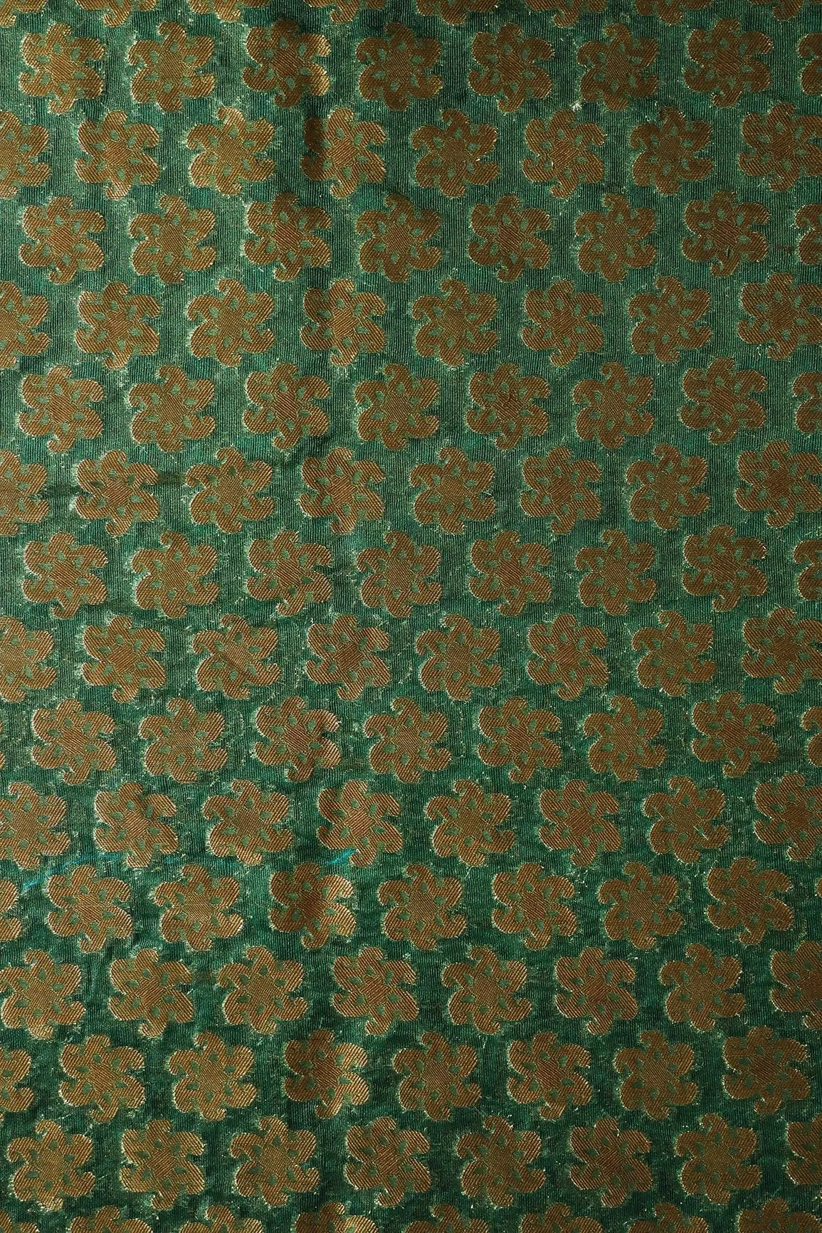 Bottle Green Floral Motif Pure Net Gold Zari Banarasi Jacquard Fabric