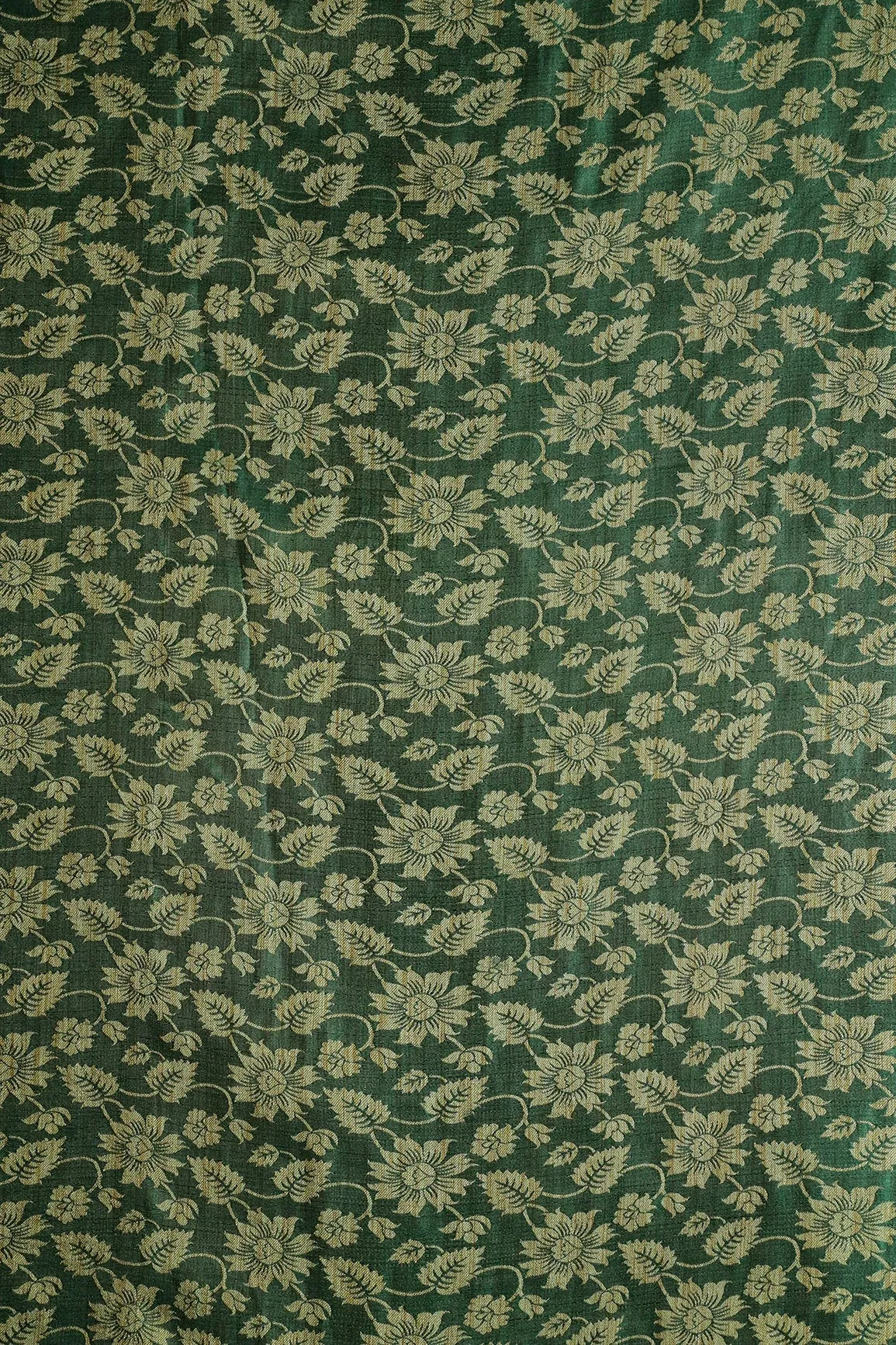 Bottle Green Floral Silk Satin Jute Banarasi Jacquard Fabric