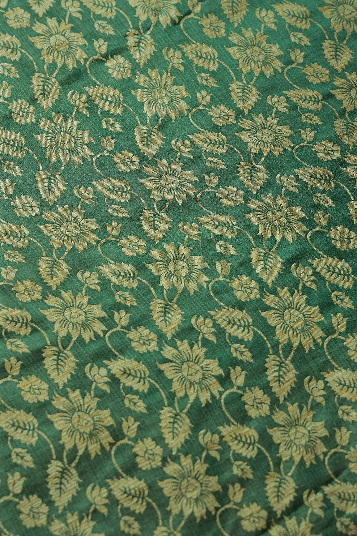 Bottle Green Floral Silk Satin Jute Banarasi Jacquard Fabric