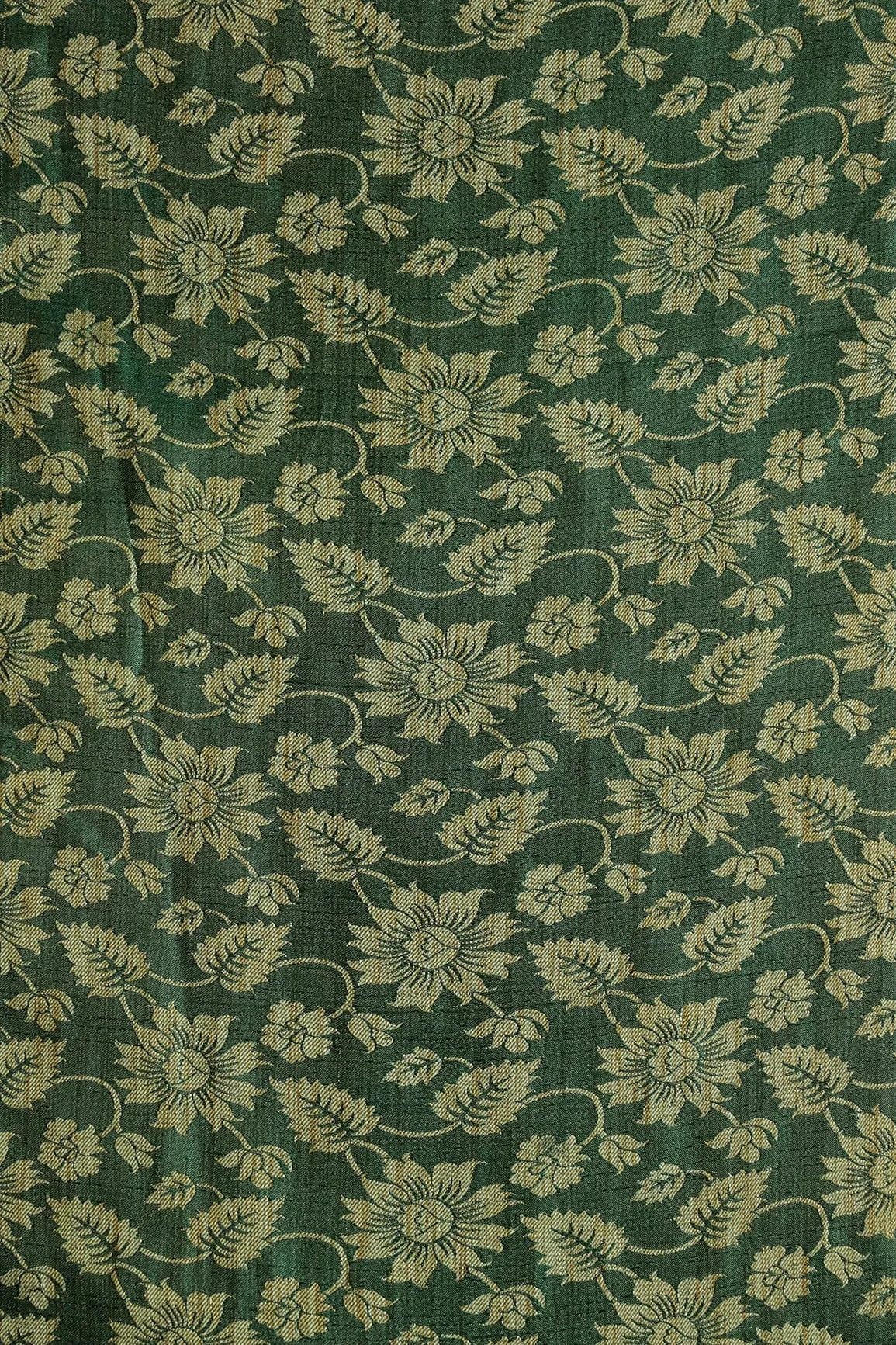 Bottle Green Floral Silk Satin Jute Banarasi Jacquard Fabric