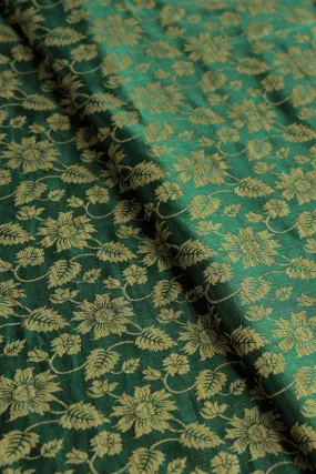 Bottle Green Floral Silk Satin Jute Banarasi Jacquard Fabric