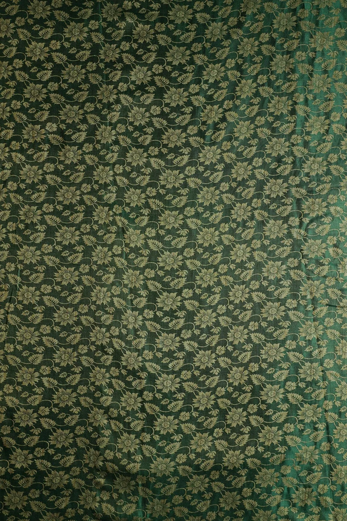 Bottle Green Floral Silk Satin Jute Banarasi Jacquard Fabric