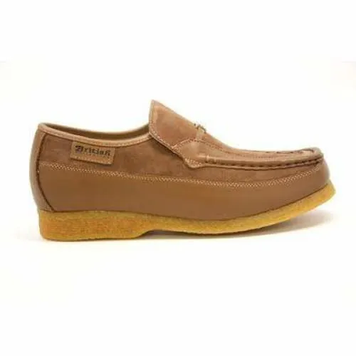 British Walkers Power Men's Tan Leather Crepe Sole Slip Ons