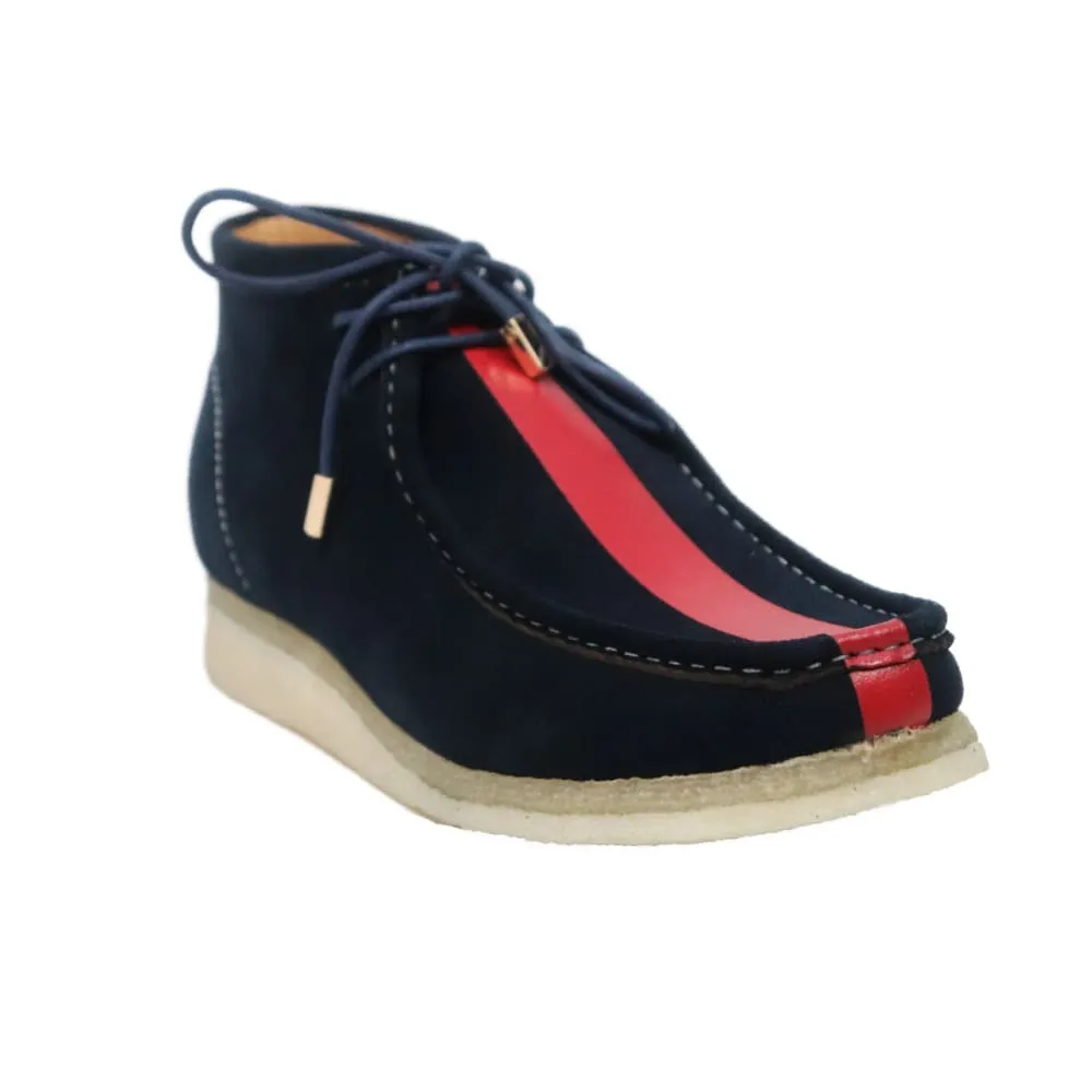 British Walkers Stripe Wallabee Boots Men's Navy and Red Striped Suede