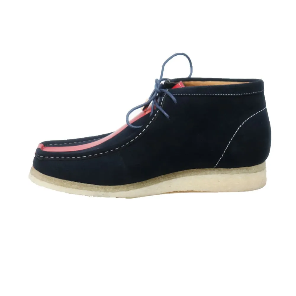 British Walkers Stripe Wallabee Boots Men's Navy and Red Striped Suede