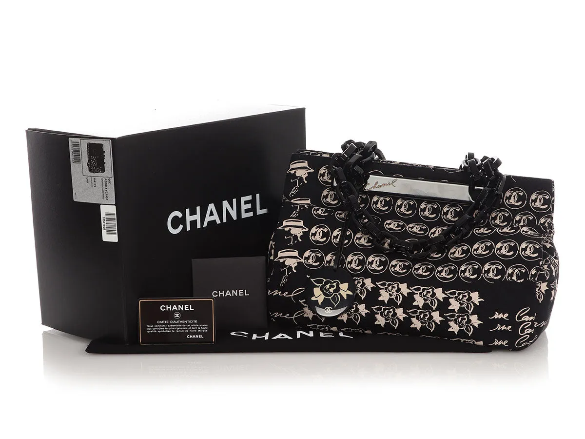 Chanel Black Canvas and Resin Camellia Logo Shoulder Bag