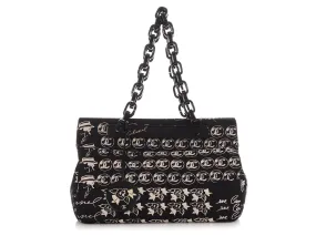 Chanel Black Canvas and Resin Camellia Logo Shoulder Bag