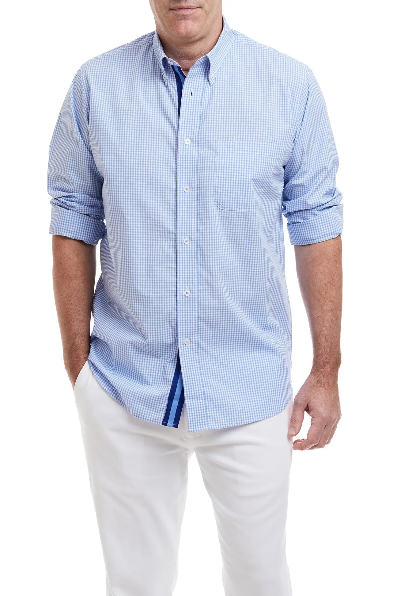 Chase Shirt Blue Gingham with Navy and Lt. Blue Grosgrain