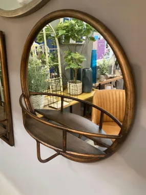 Compact Bronzed Circular Mirror With Shelf