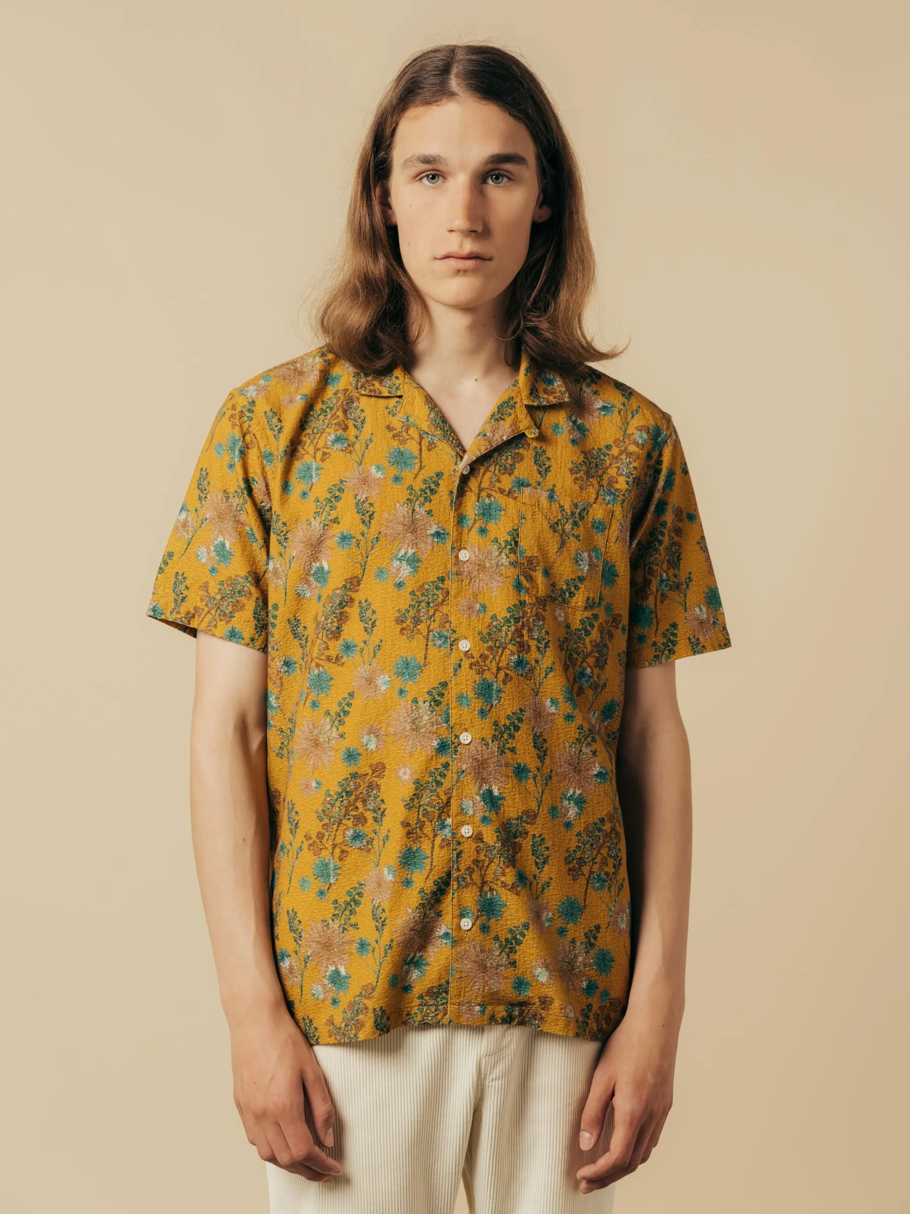 Crammond Shirt in Ochre Thistle Print