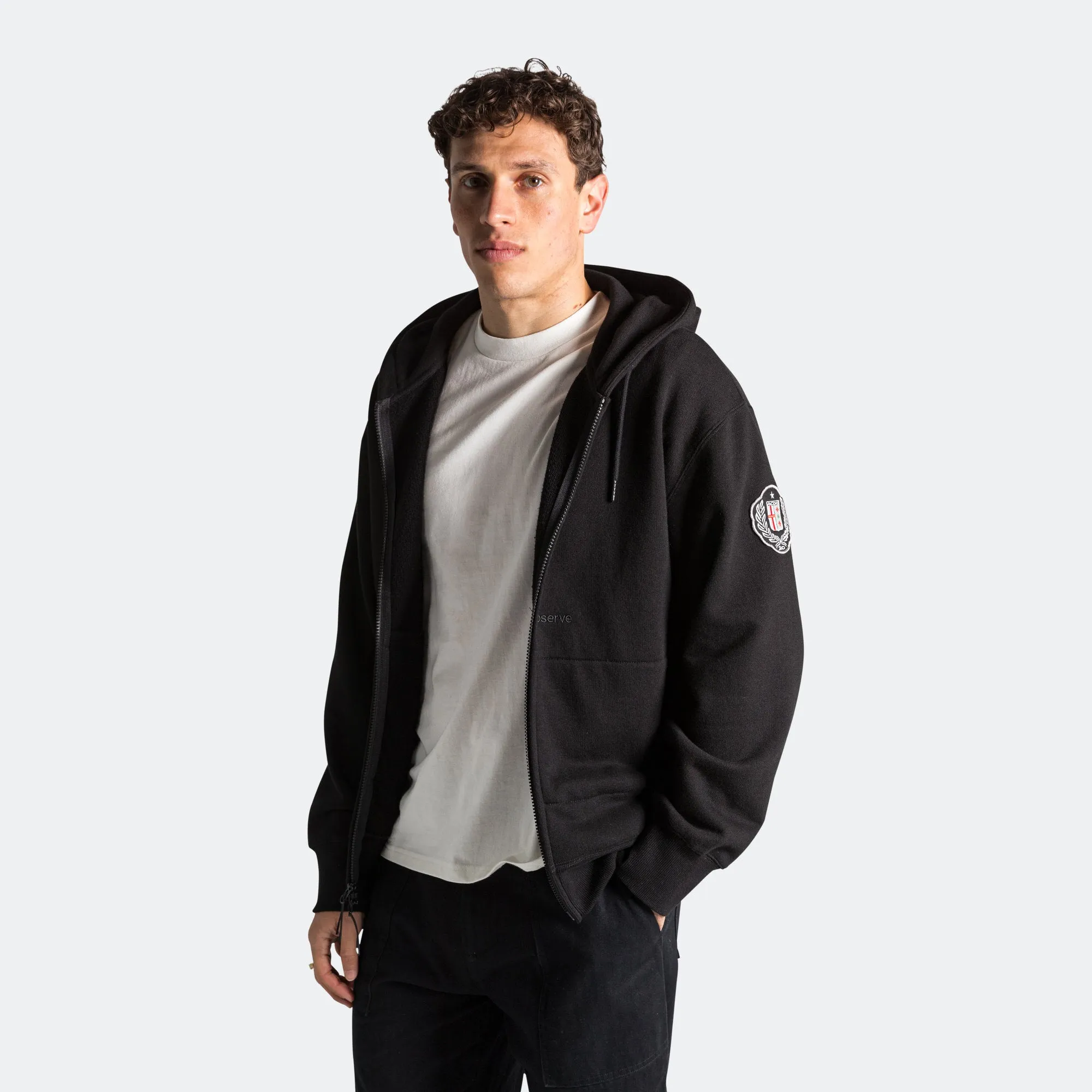 Crest Zip-Up Hood - Black