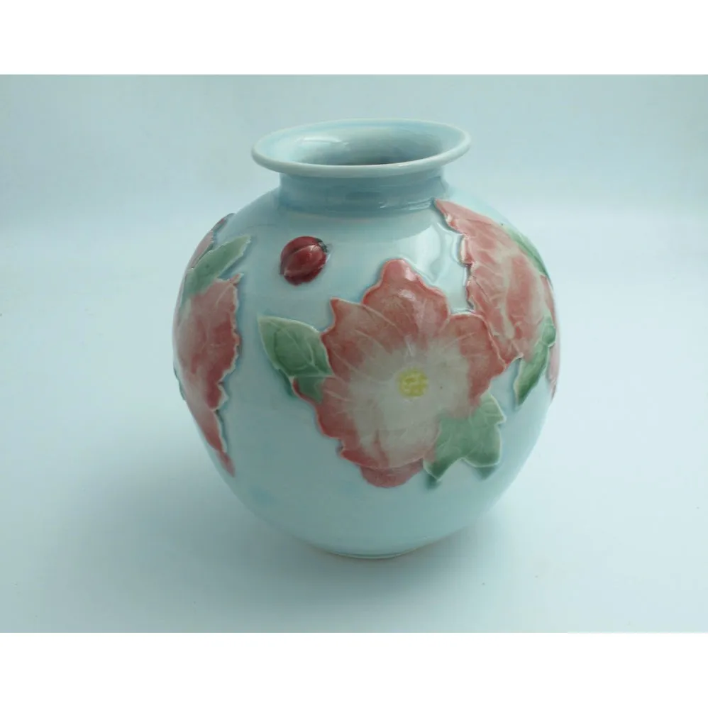 Eight-inch Wild Rose Vase by Dorothy Bassett of White Dog Porcelain