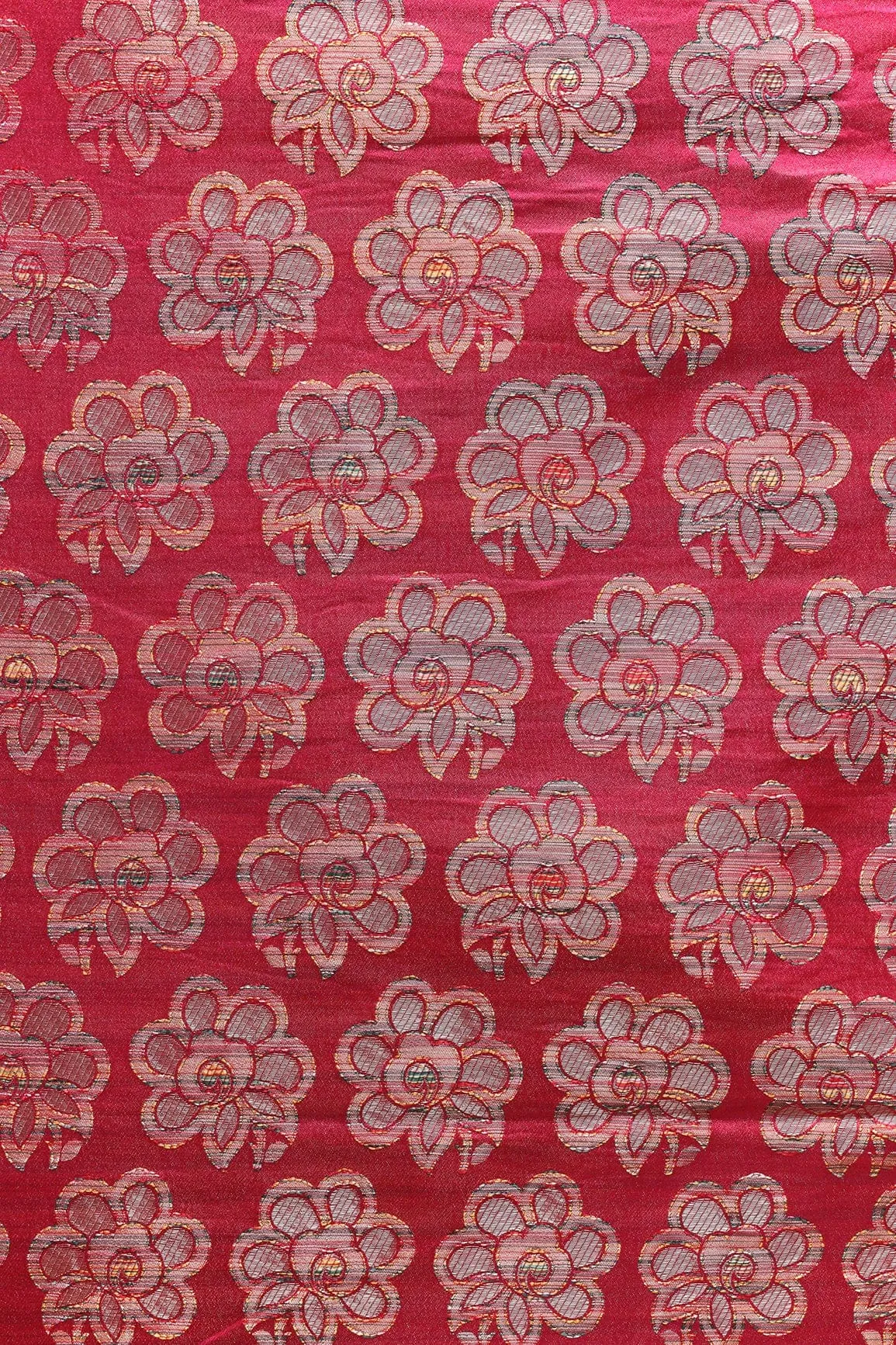 Fuchsia Floral Butta Silk Satin Jute Banarasi Jacquard Fabric