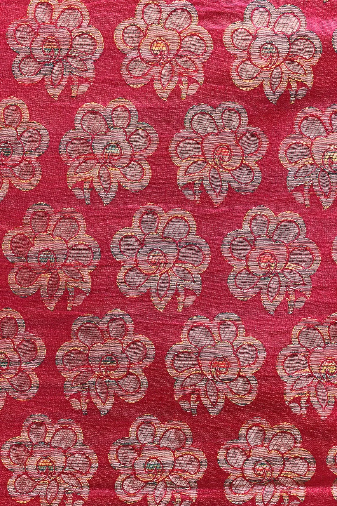 Fuchsia Floral Butta Silk Satin Jute Banarasi Jacquard Fabric