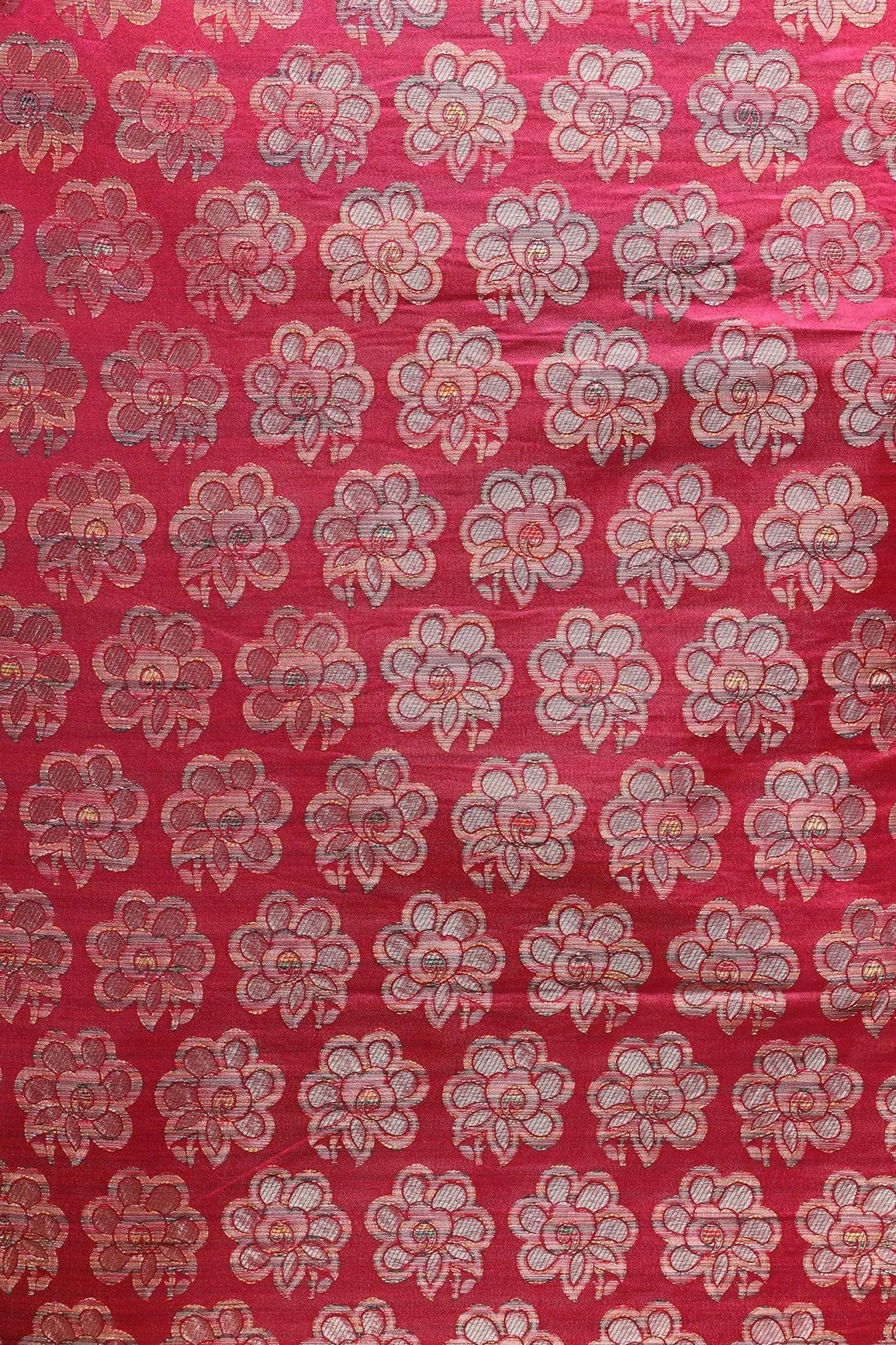 Fuchsia Floral Butta Silk Satin Jute Banarasi Jacquard Fabric