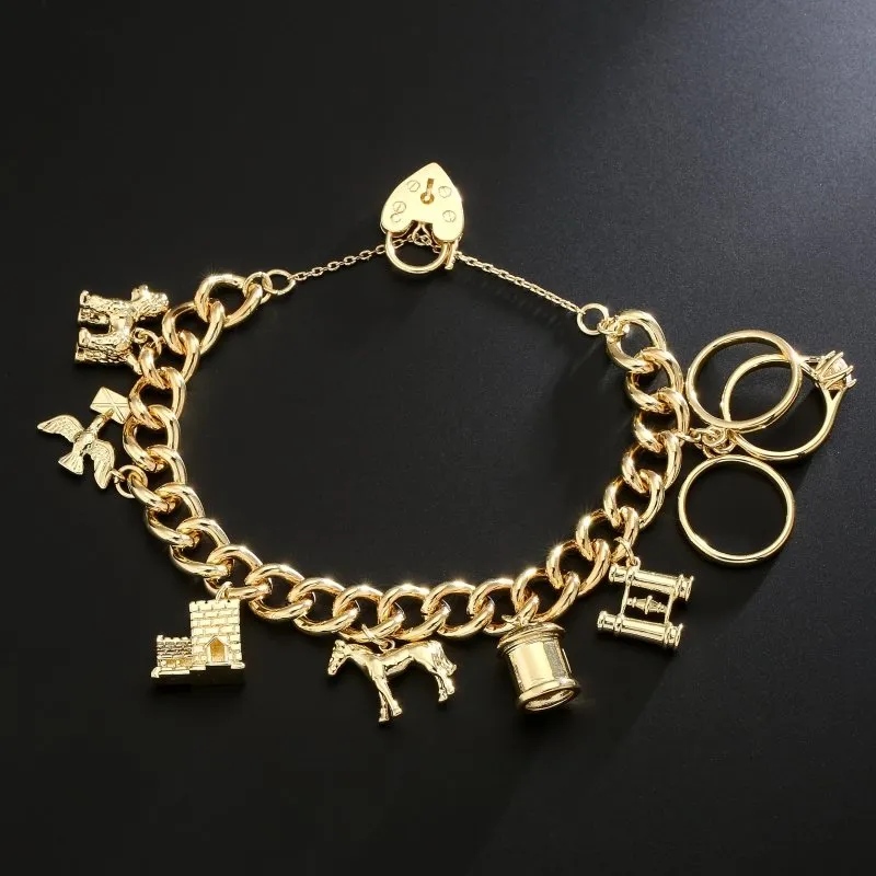 Gold Filled Bonded Pets and Post Charm Bracelet 8 Inches