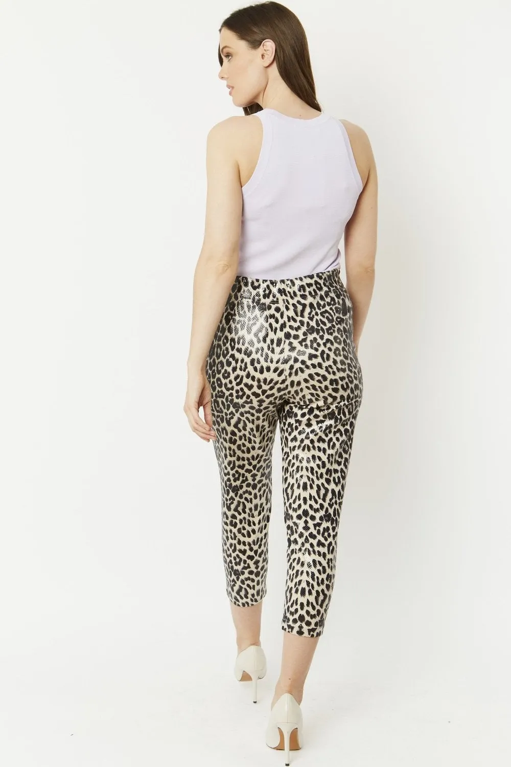 Grey Leopard Print Faux Suede Trousers