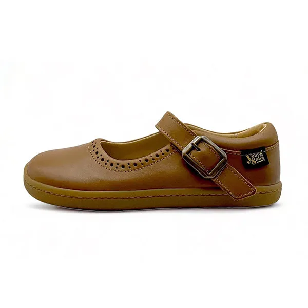 Holly Mary Jane Kids Barefoot Shoe Tan Leather