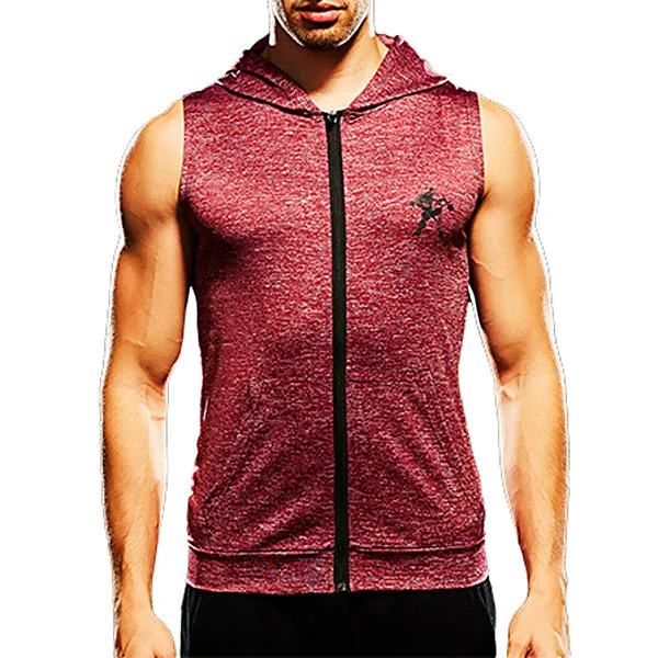 Mens Fashion Zip Up Fitness Running Hooded Vest