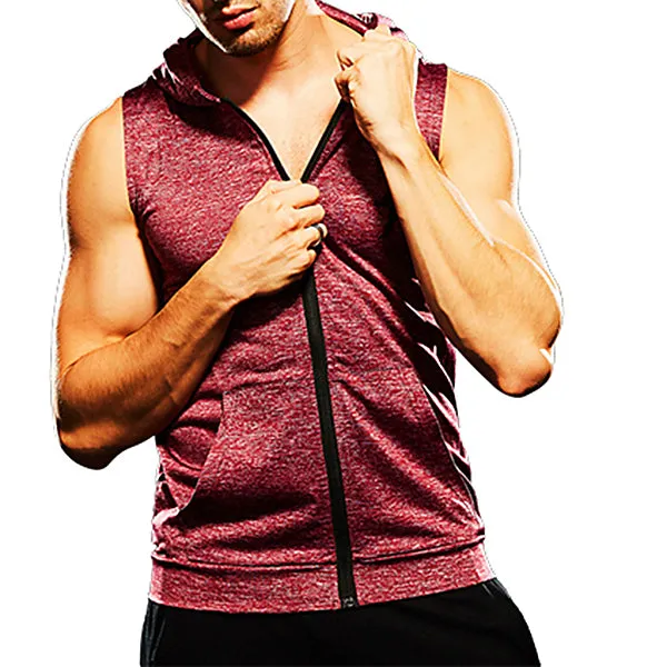 Mens Fashion Zip Up Fitness Running Hooded Vest