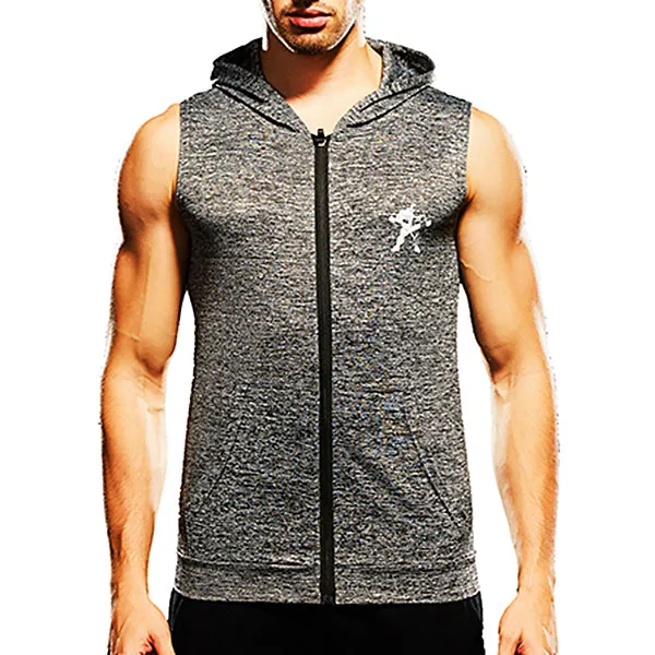 Mens Fashion Zip Up Fitness Running Hooded Vest