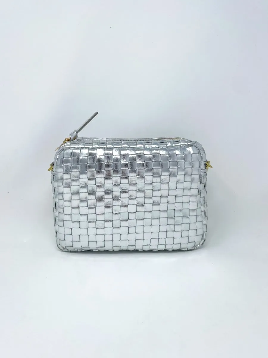 Midi Sac in Silver Specchio Woven Checker