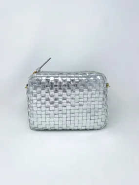 Midi Sac in Silver Specchio Woven Checker