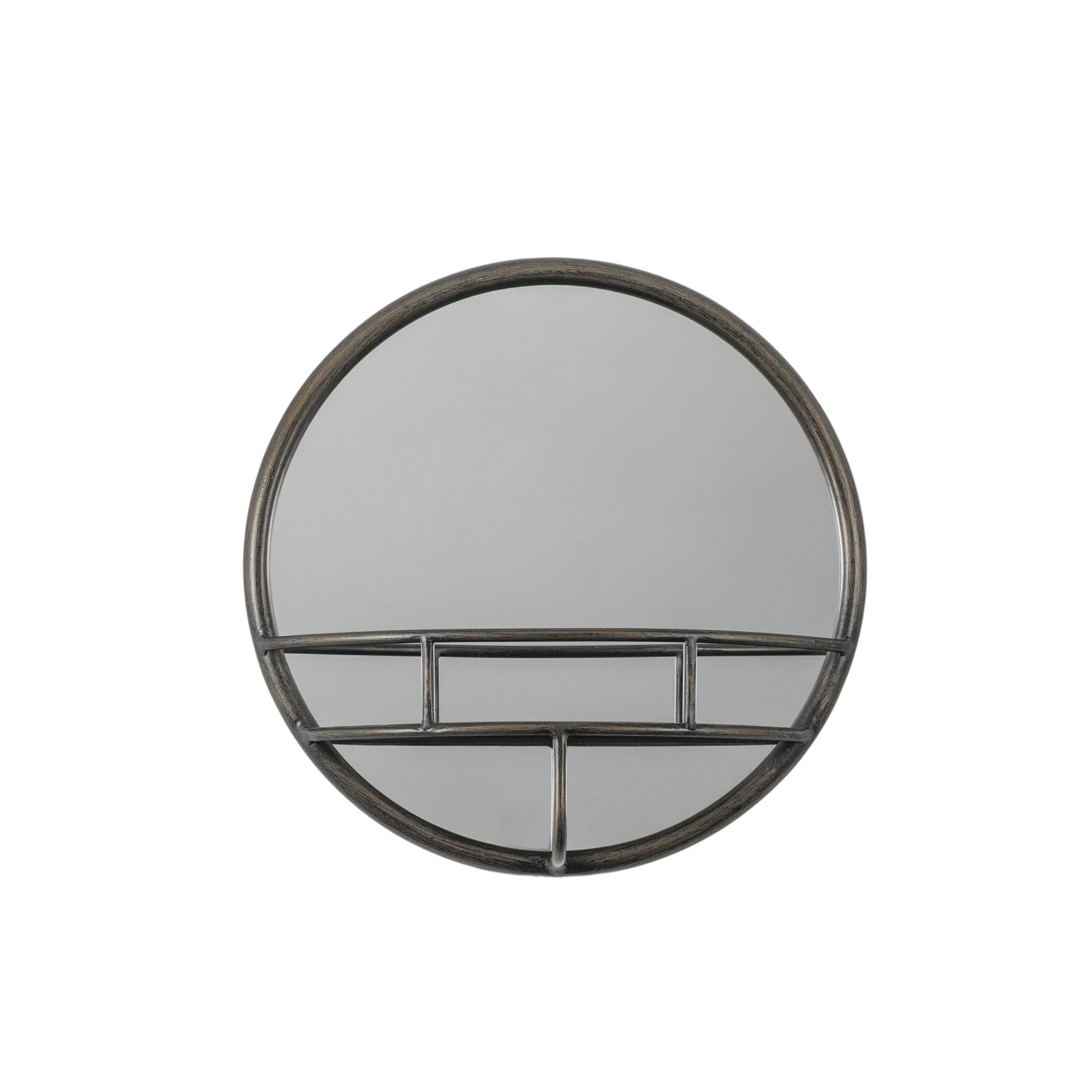 Milton Compact Black Circular Mirroor With Shelf