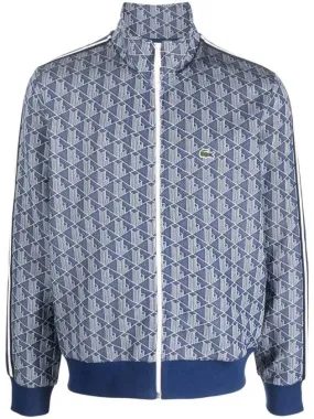 Monogram Pattern Zip-Up Jacket Navy Blue White